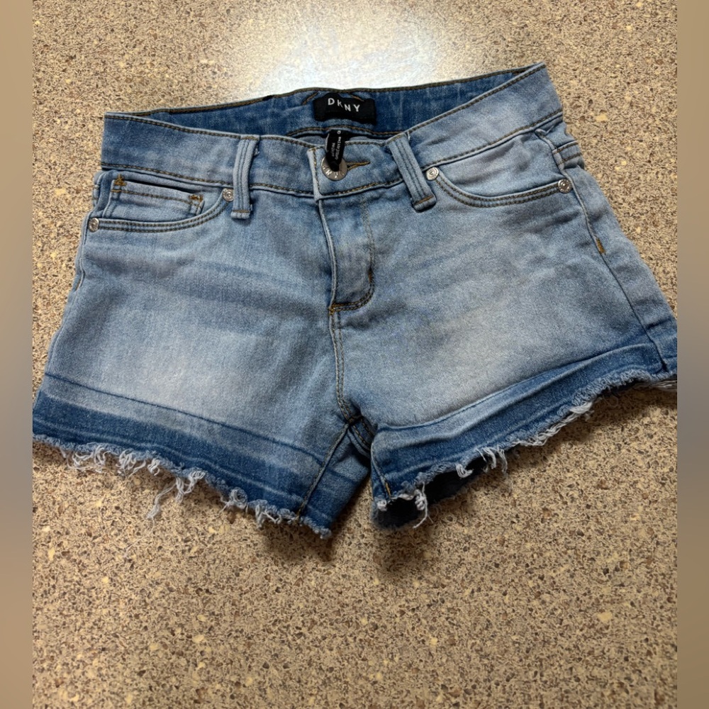 DKNY Light Blue Frayed Jean Shorts